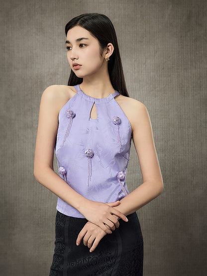 HECO Sleeveless Halterneck Handmade Rose Tassel Vest - BACK.