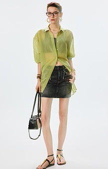 ANNASPEAK  cotton skirt high-waisted temperament denim skirt -MOMO.