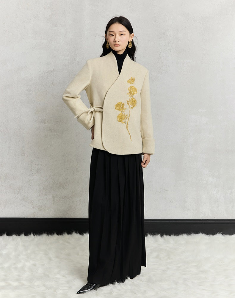 HECO Rose Tweed black apricot long sleeve lace up Jacket Women - less.