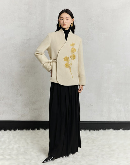 HECO Rose Tweed black apricot long sleeve lace up Jacket Women - less.