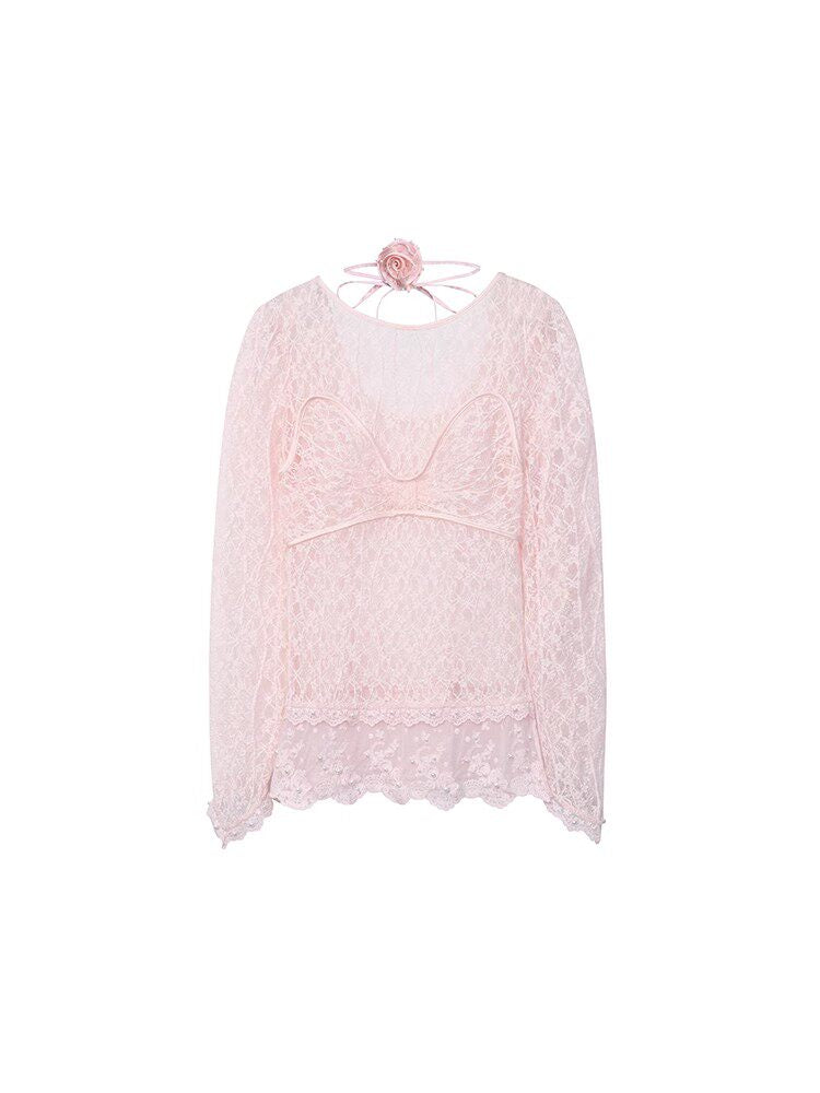 FAME Laphim romantic lace studded bead top