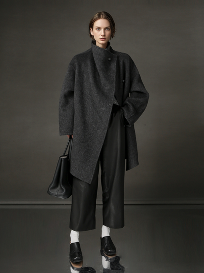 PIAOIN European collar design high-end double-sided wool tweed coat -BLOSSOM