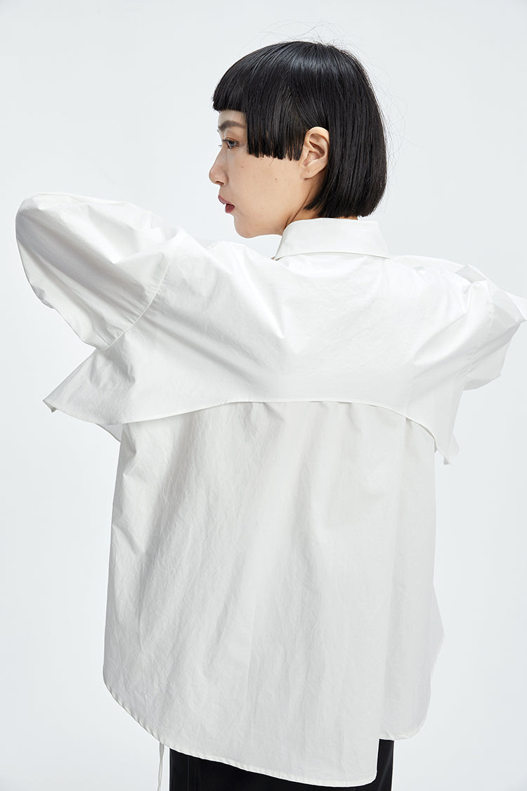 TINY IN  two irregular drawstrings waist cinching blue white shirts-DANTE
