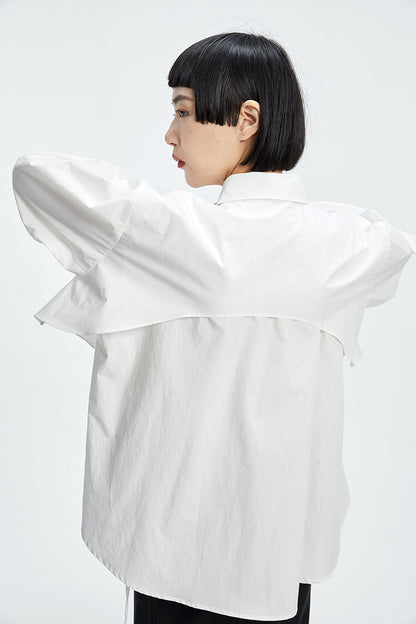 TINY IN  two irregular drawstrings waist cinching blue white shirts-DANTE