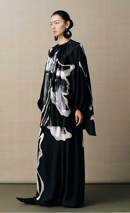 ZHUCHONGYUN elegant loose maxi black skirt-LISA.