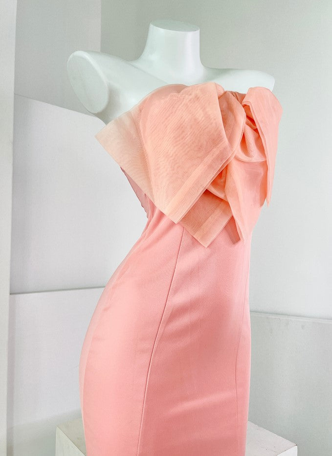 DOLLY Elegant White French Style Big Bow Long Fish Tail Cocktail Dress-FREYA