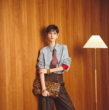 ANNASPEAK cotton up-and-down loose slimming striped long-sleeved long shirt-KILO.