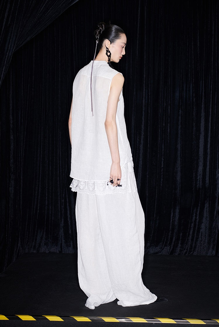 M essential Mackay designer Zen One Linen Lace Lace Sleeveless Top - KENYA.