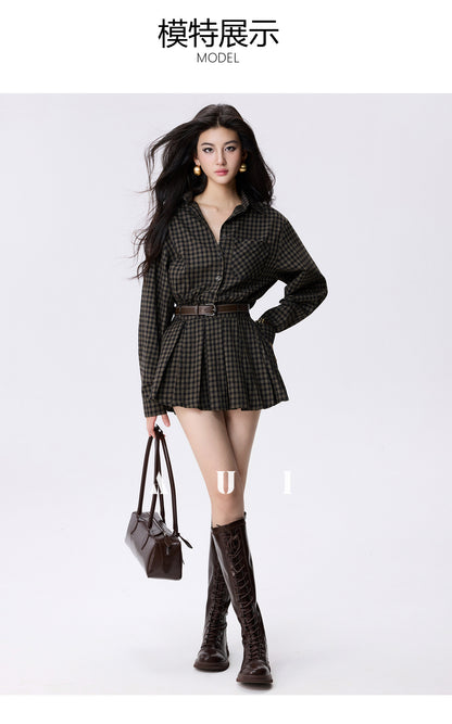 AUI Celebrity Temperament Plaid Shirt Slim POLO Dress - Ga-Ram