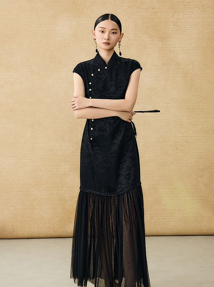 HECO Chinese Modified Diagonal Stand-up Collar Cheongsam ress- OWEN.