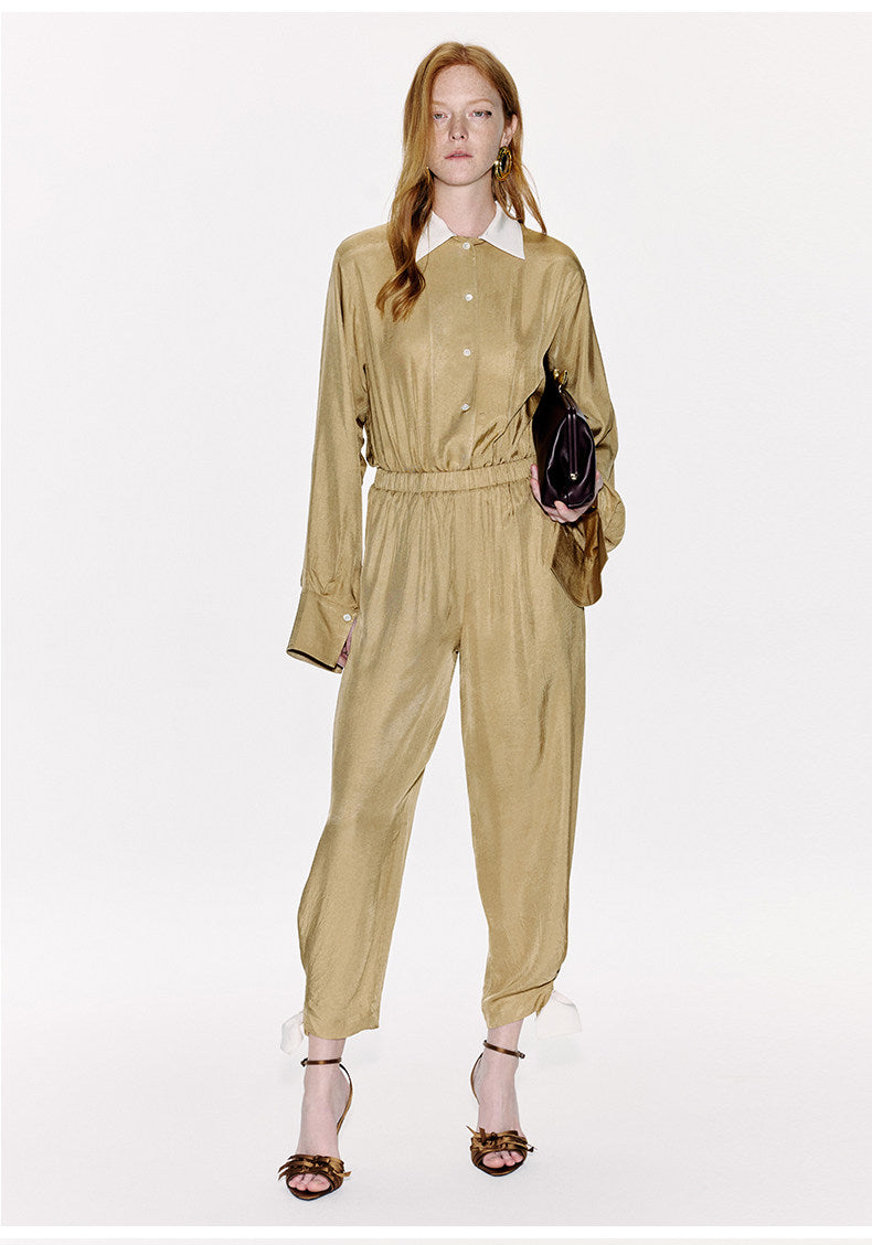 ATELIER MISS LU Ribbon Waist Acetate Jumpsuit - BLAKE