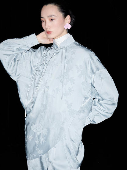 M essential Mackay designer pastel bue disc button placket shirt pant top set - sept.