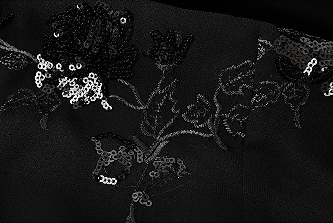 HECO Chinese Style Water Drop Neck Shoulder Embroidered Dress - SWEAT.