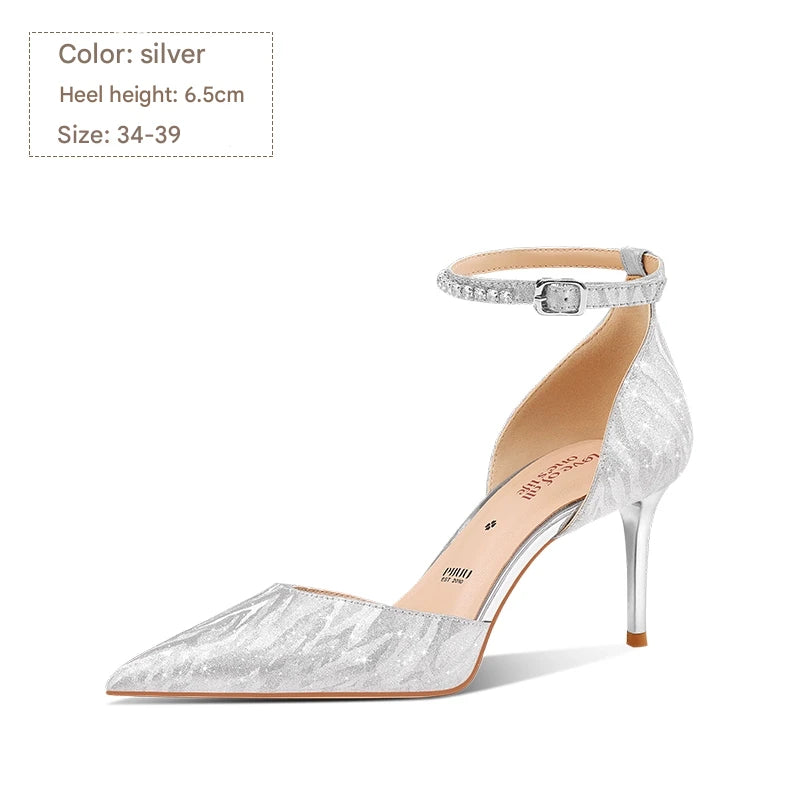 PJJUU beautiful pointed toe ankle strap high heeled shoes - LUKE.