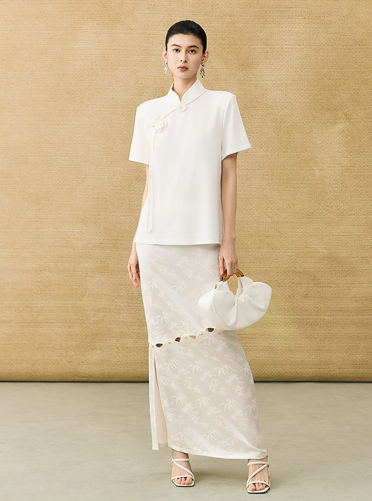 HECO Chinese Handmade Rose Tassel Short Sleeve T-Shirt  - GRADE.