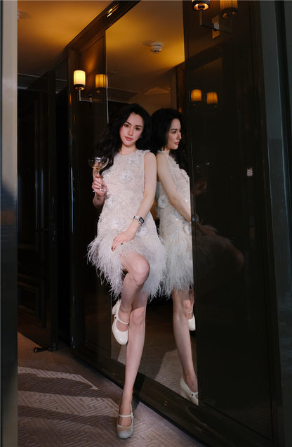 Wardrobes by Chen Luxury White Couture Embroidered Floral Feather bridal Dress- Sade