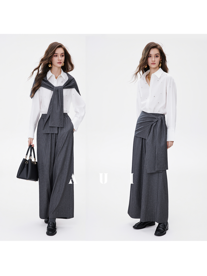 AUI Gray Striped High Intelligence Suit Wide-leg Temperament Loose Pants - Ji-woo