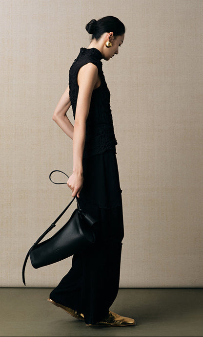 ZHUCHONGYUN black pleated three-dimensional divider tapered trousers-HYSE.