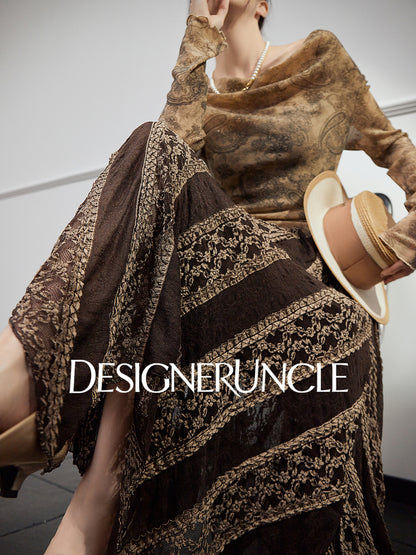 DGU "Night Weave" coffee skirt new A-line high-waisted long slimming top - PAYPHONE.