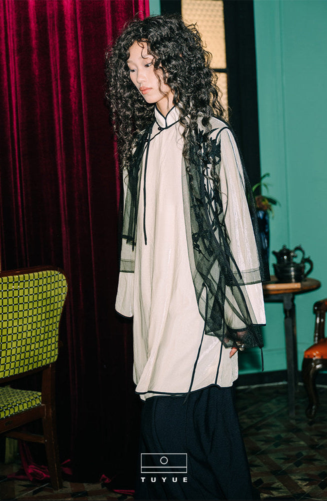TUYUE white silk velvet improved cheongsam dress- BRENT.