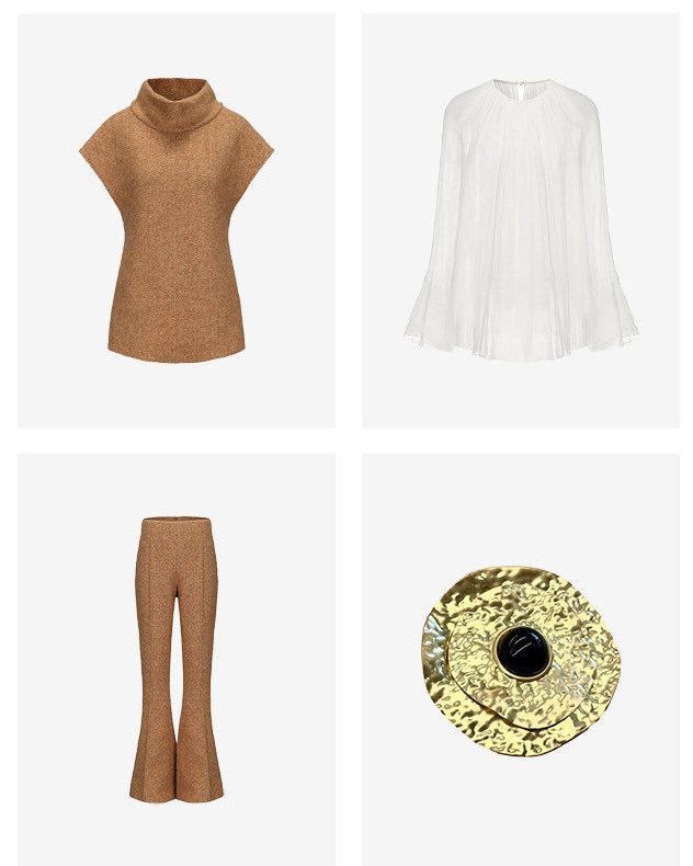 ATELIER MISS LU Wide-shouldered Sheep Wool Knit Sweater - PALVISED
