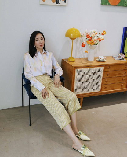 B-FEI lemon yellow flat mules pointed toe slippers-ULGA.
