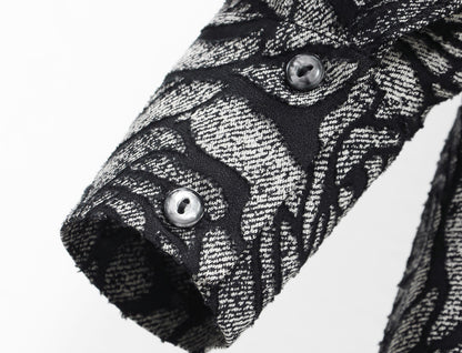 WANGXO | Rose Embossed Georgette with Cut Flowers Long Sleeve Cropped Shirt-SENA.