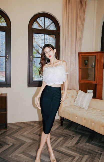 DOLLY Elegant Black/White Sleeveless Suspender Short Chic Vest-CASA