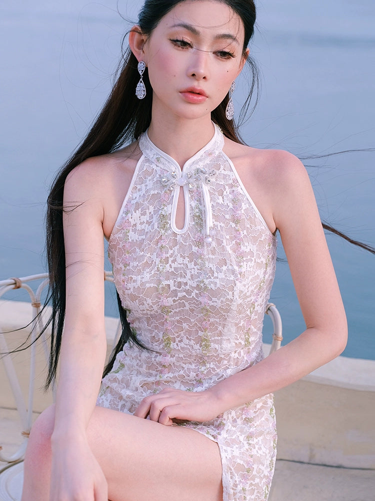 Wardrobes by Chen Elegant Beige Sleeveless Embroidered Crystal Bead Dress - Gilbert