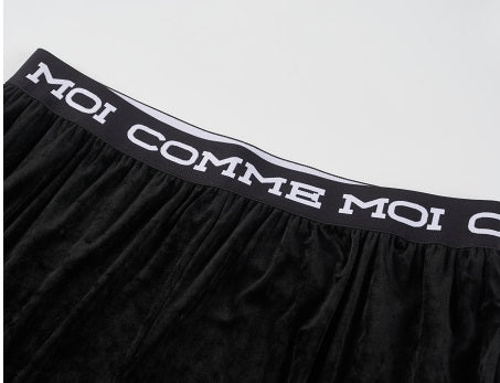 COMME MOI Lu Yan designer new women's velvet acetate logo wide-leg pants - FEEL.