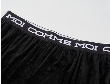 COMME MOI Lu Yan designer new women's velvet acetate logo wide-leg pants - FEEL.