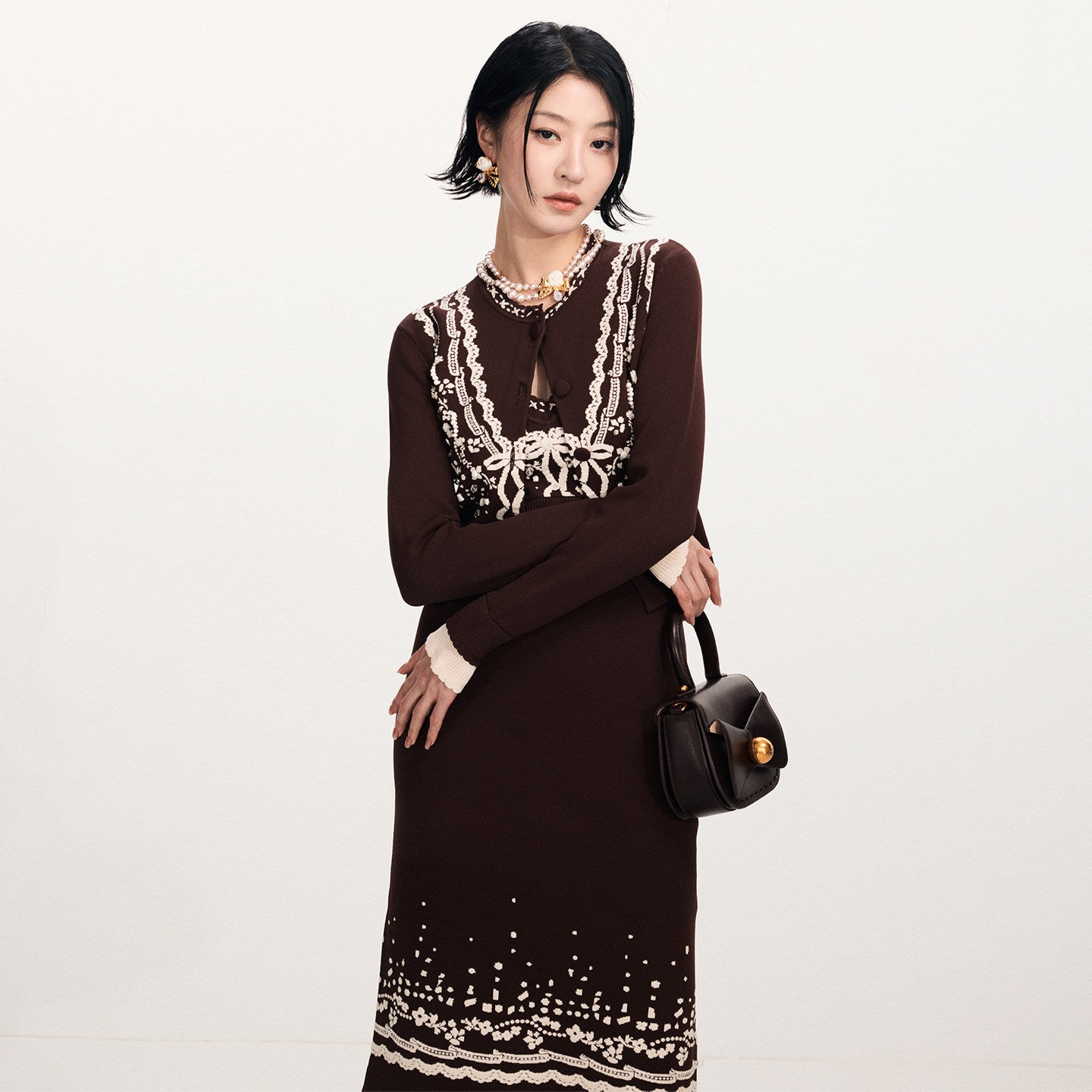 FAME double-layer suspender three-dimensional jacquard knitted slim slip dress - BRIAN.