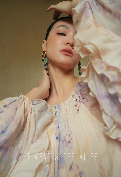 LE VENT&TES AILES floral print silk resort summer vacation maxi dress-GWEN