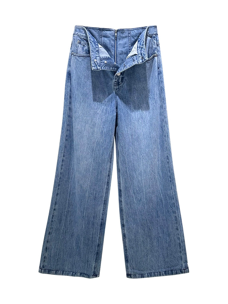 ANNAKIKI Nich Retro fried color loose wide-leg jeans for women-IZUMI