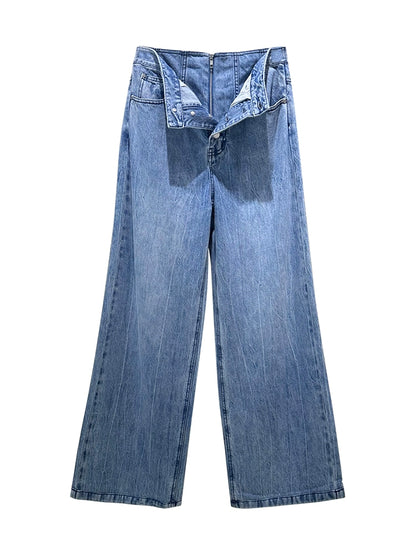 ANNAKIKI Nich Retro fried color loose wide-leg jeans for women-IZUMI