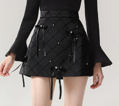 CHECOCRE Elegant Women's Design Sense Bow Satin Rhombi Two Piece Set - DESIRE