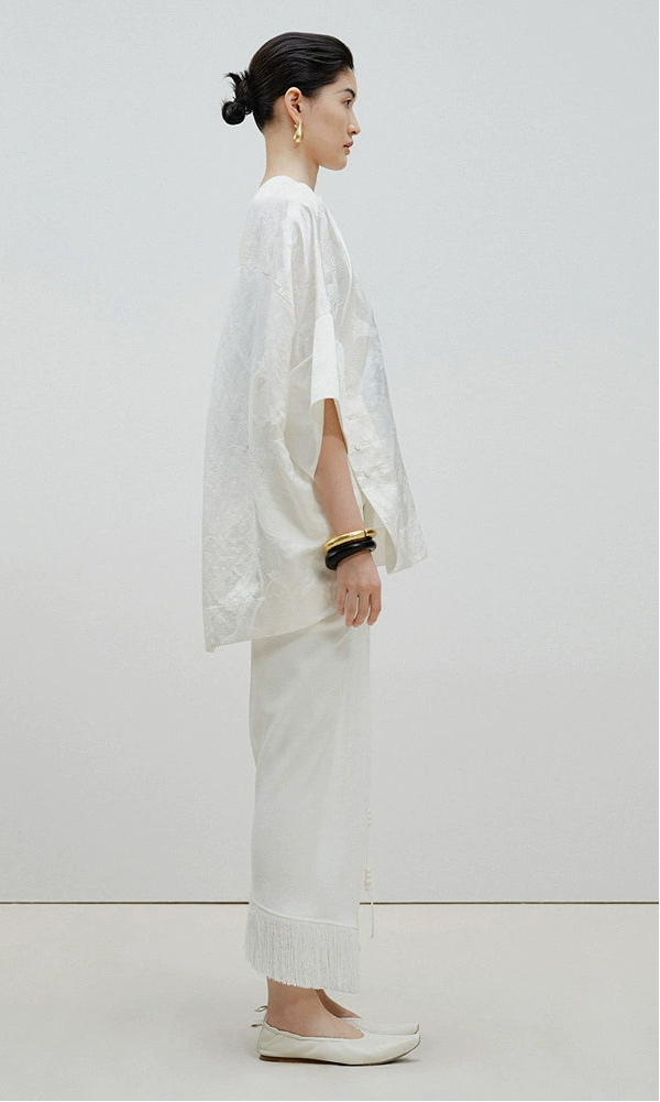 ZHUCHONGYUN white loose glossy finish short-sleeved top-ONIZUKA.