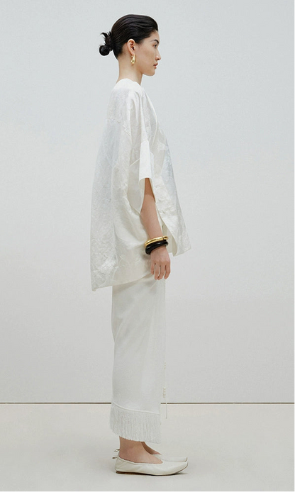 ZHUCHONGYUN white loose glossy finish short-sleeved top-ONIZUKA.