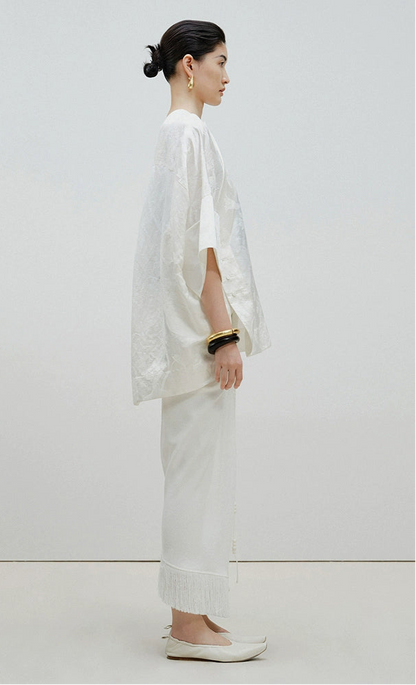 ZHUCHONGYUN white glossy finish loose short-sleeved top-ONIZUKA.