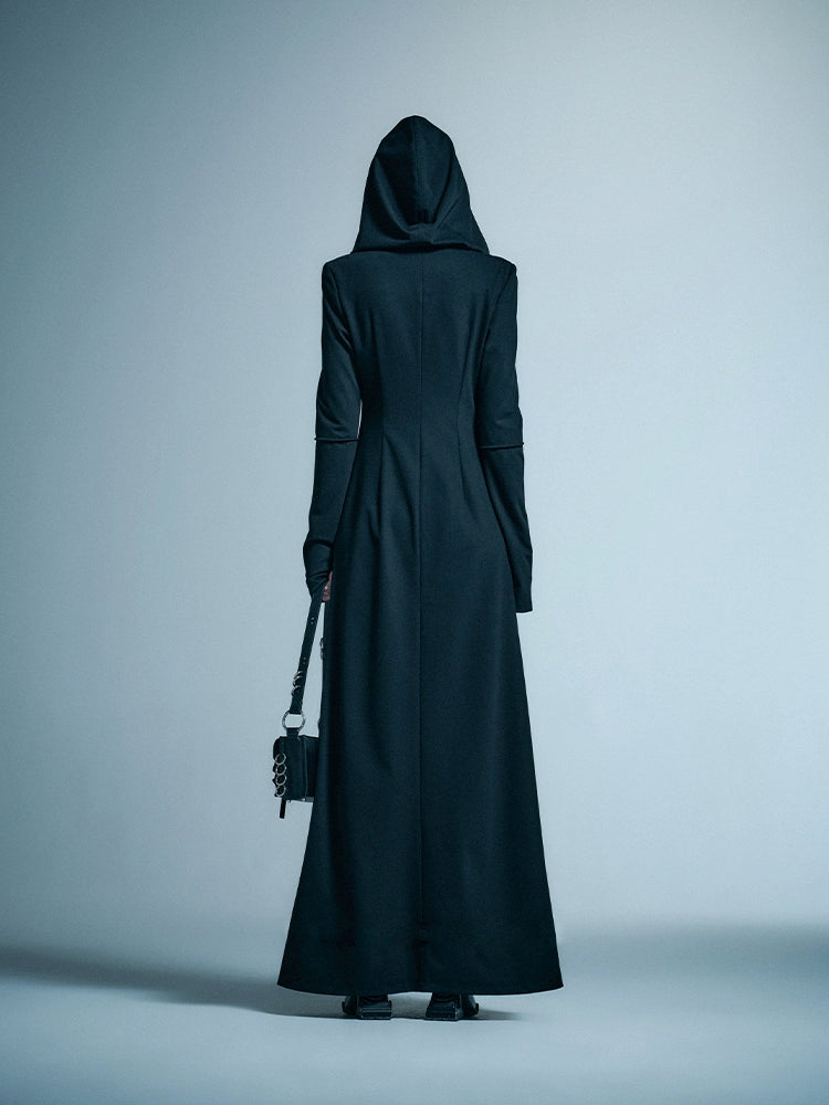 ANNAKIKI Loose Slim Fit Niche Designer Hood Long Coat-RIKU
