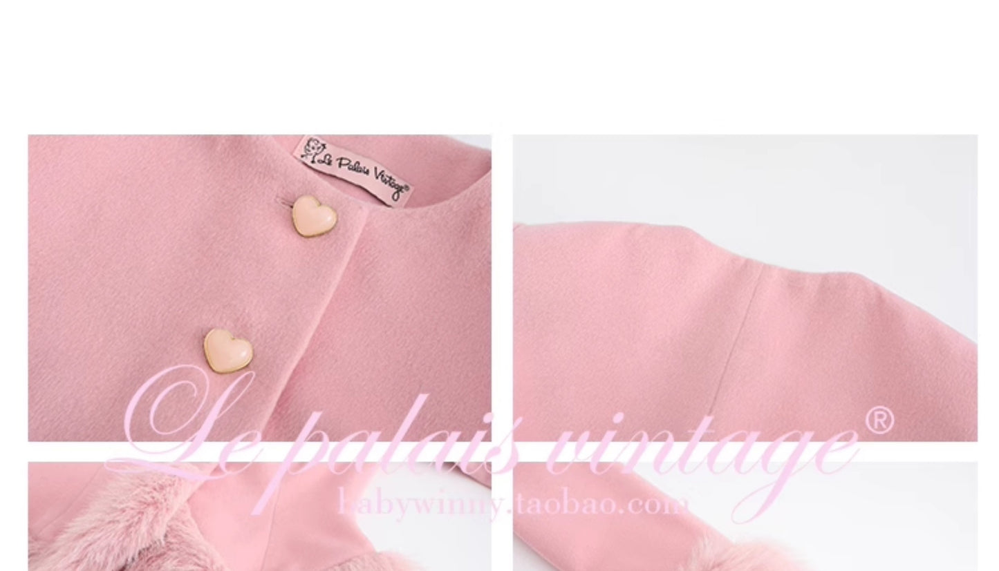 Le Palais Vintage Elegant long sleeve pink fur collar two piece banquet suit- Fave