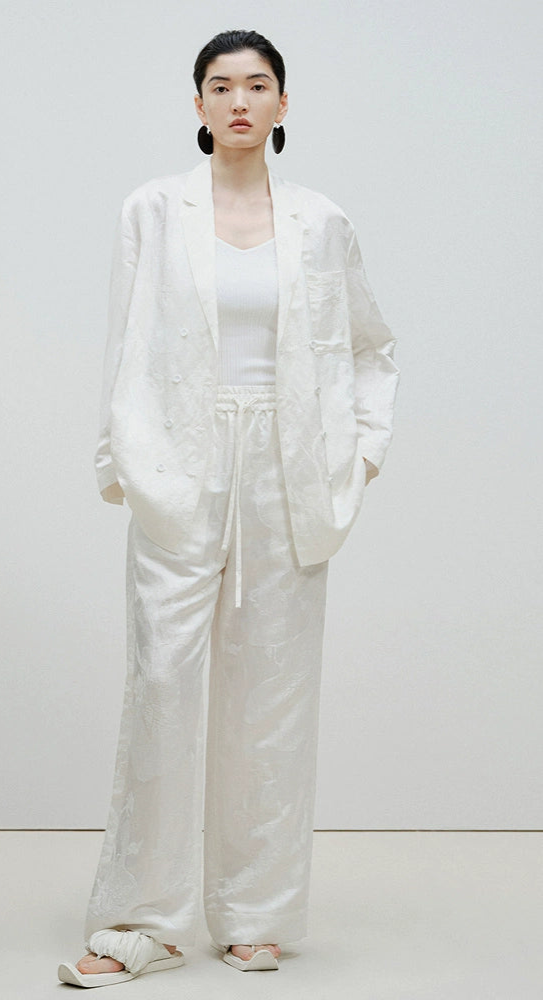 ZHUCHONGYUN summer white glossy straight trousers-SHMURDA.