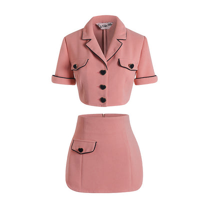 Le Palais Vintage  Peach Pink Small Fragrance Crop Top + Skirt Set-BEN