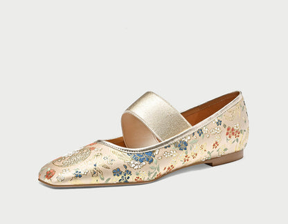 pjjuu Mary Jane new flat embroidered Chinese style shoes - CAUGHT
