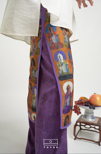 TUYUE Dunhuang Mural Print Side Slit H-shaped skirt- CHRIS.