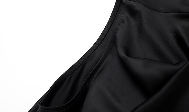ZHUCHONGYUN crew neck black satin irregular sleeveless top-ASH.