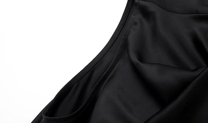 ZHUCHONGYUN crew neck black satin irregular sleeveless top-ASH.