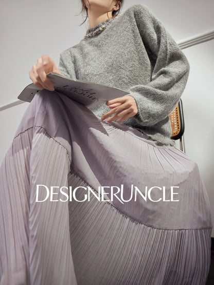 DGU|Gray new crew neck loose fashion design sense lazy style knitted top - GRACE.