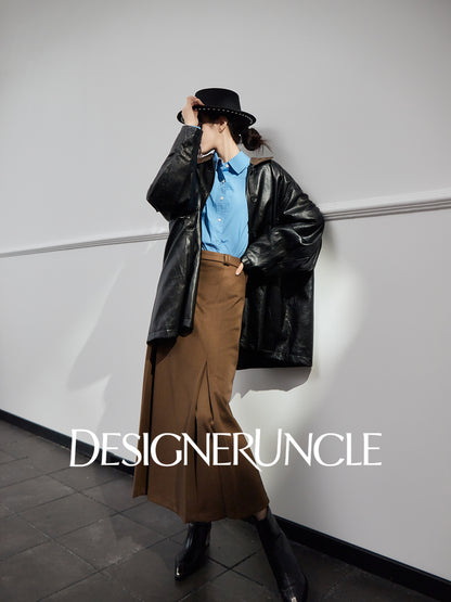 DGU "Obsidian Black" black leather jacket Haining sheepskin versatile top - Eric.