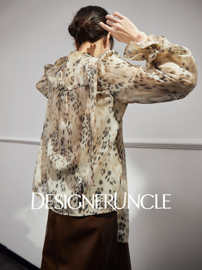 DGU "Twilight" leopard print new long-sleeved slimming foreign design top - Noah.